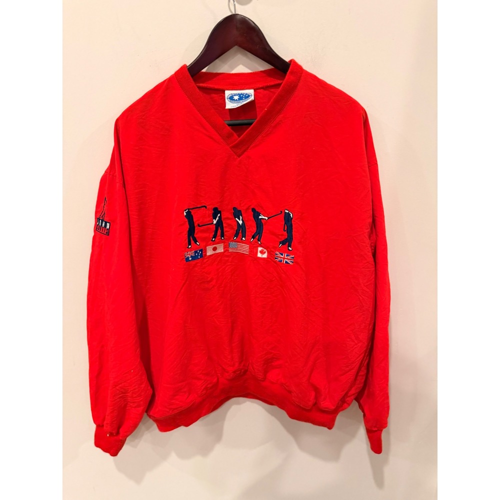 Starbus Weather Screen Mens Red Golf Windshirt V-Neck Pullover Flags XL
